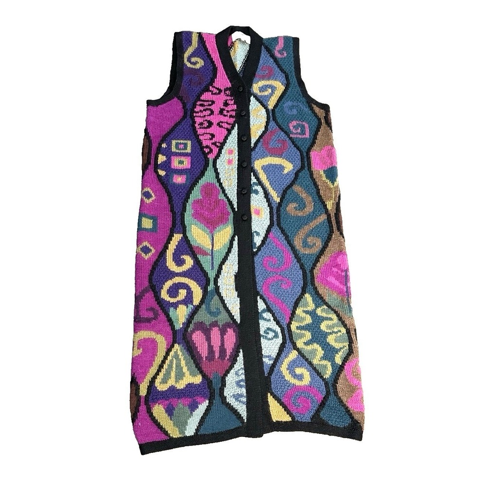 Peruvian Connection 100% Alpaca Longline Sweater Vest Abstract Intarsia XL - Picture 5 of 8